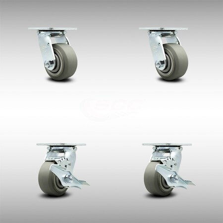Service Caster 4 Inch SS Thermoplastic Rubber Swivel Caster Set with Roller Bearing 2 Brake SCC SCC-SS30S420-TPRRF-2-TLB-2